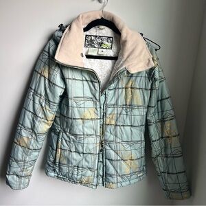 Women's e408 Ski & Snow Jacket in Blue with Yellow Flowers - Size M
